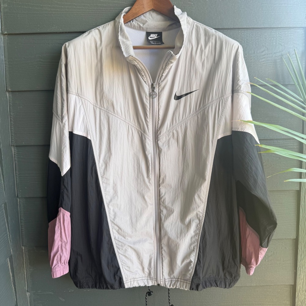 Nike Sportswear Windrunner Jacket Gray Black Pink Full Zip Large Retro